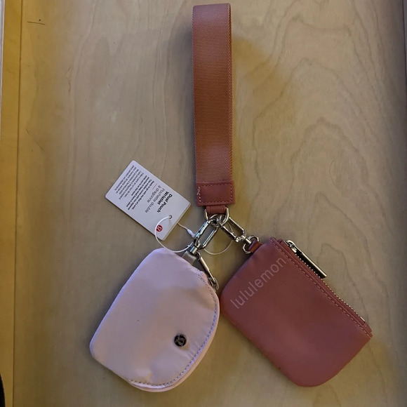 lululemon athletica Accessories - NWT - Lululemon Dual Pouch Wristlet Pink and Blush with Logo and Keychain Strap